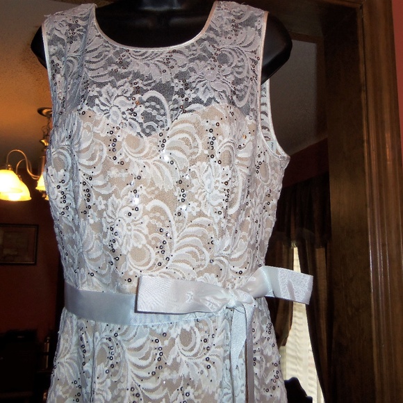Ashley Stewart by R&M Richards Sequin Ivory Dress Sleeveless Belt Lace NWT 14 - Picture 9 of 12